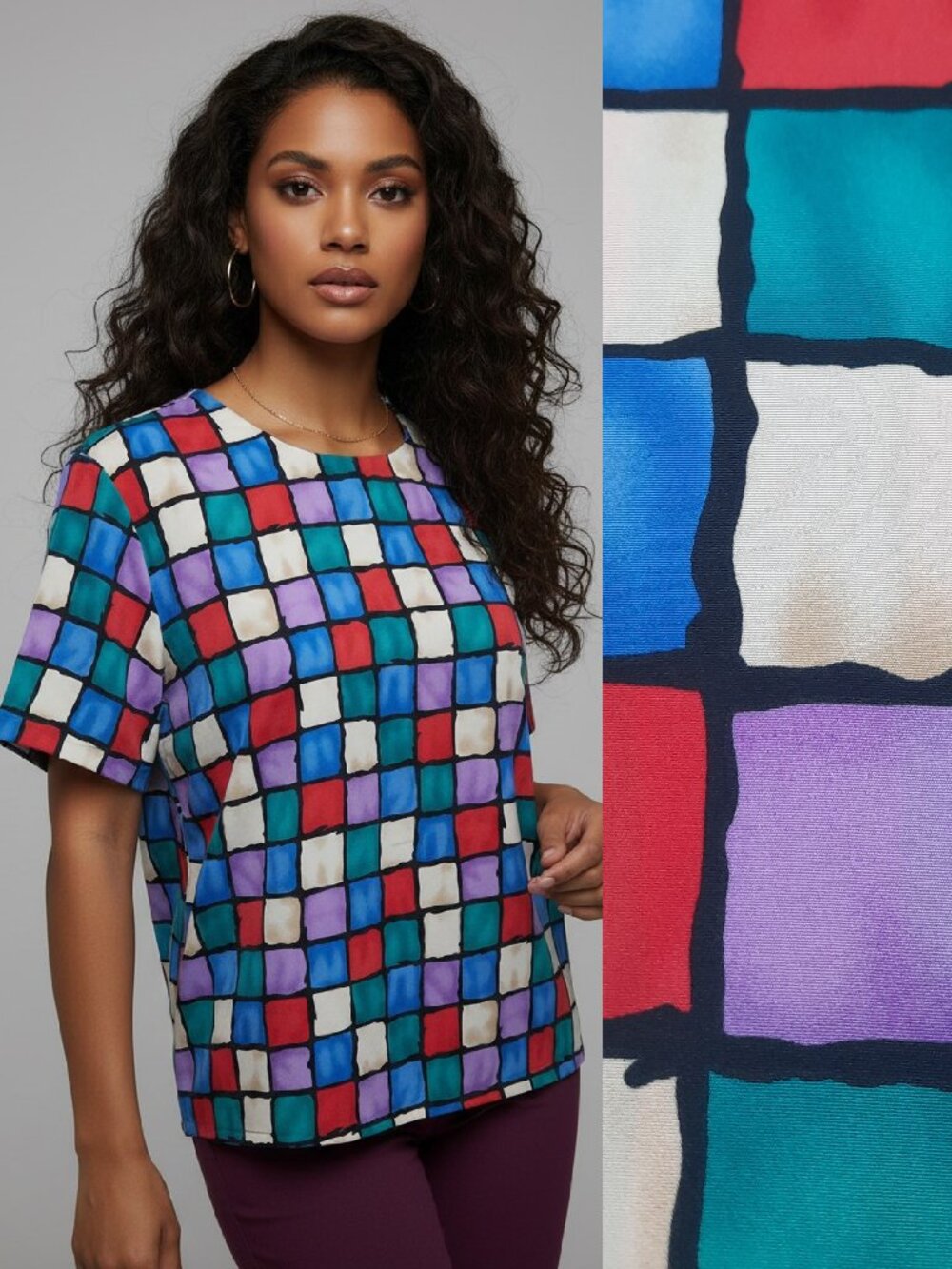 Vtg 90s colorful satin blouse - Notations brand